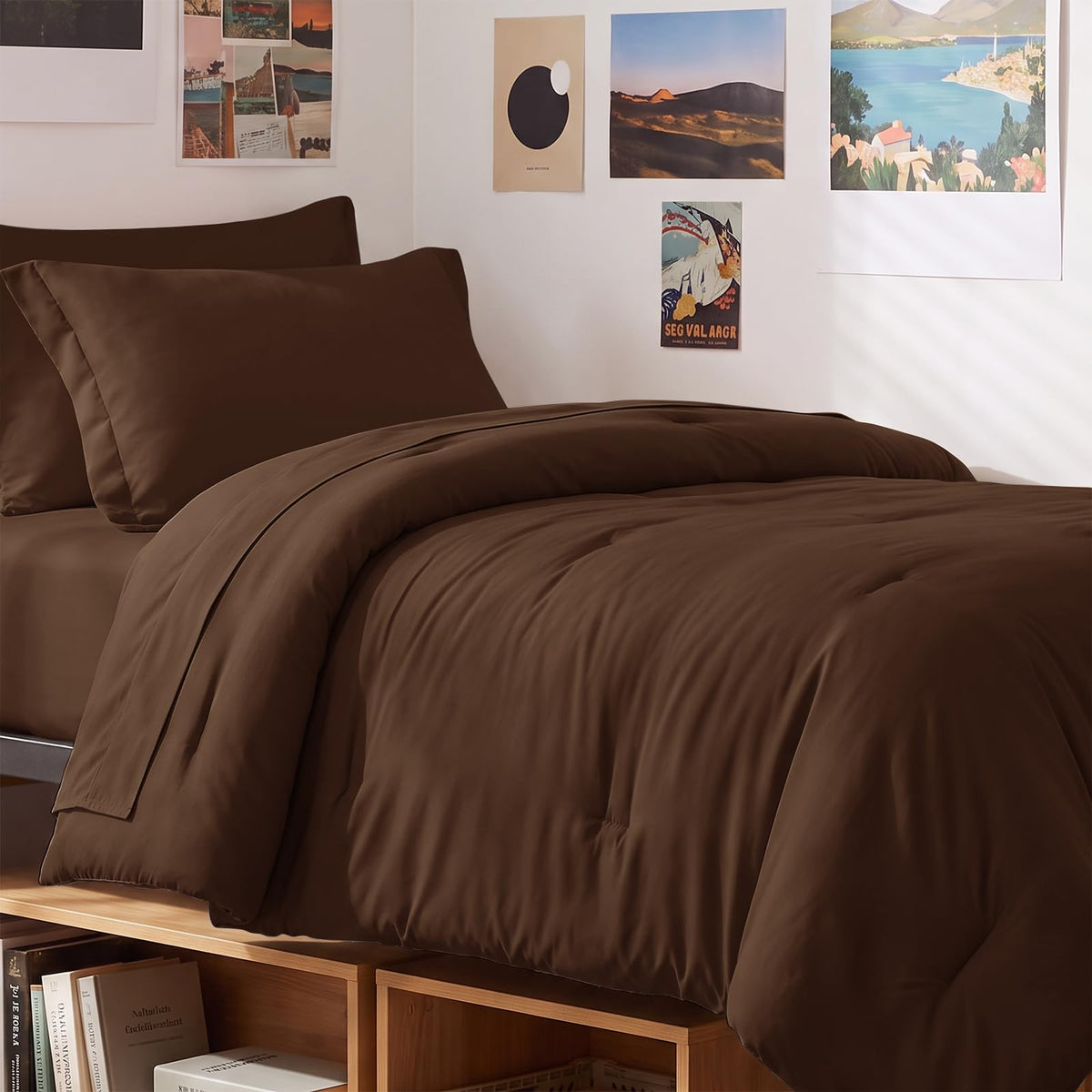 CozyLux Queen Comforter Set Black, 7 Pieces Bed in a Bag