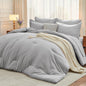 MUXHOMO Full Comforter Set 7 Pieces, Soft Bed in a Bag, Beige