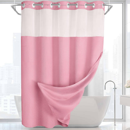 No Hook Shower Curtain with Liner Set Hotel Waffle Burgundy 72W X 75L