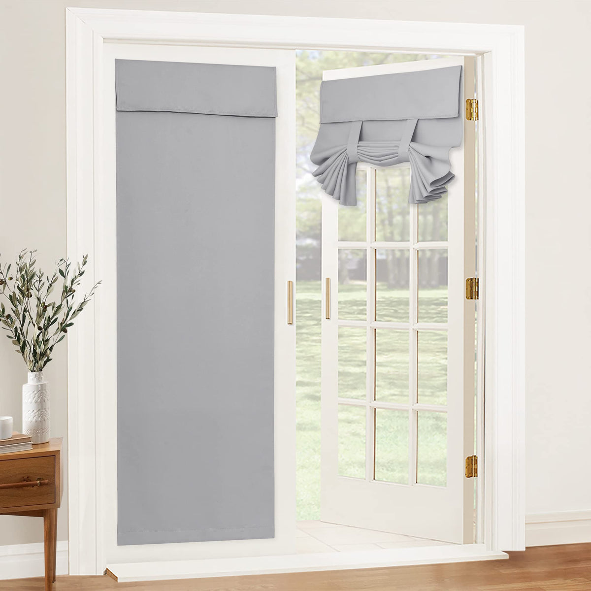 RYB HOME Blackout French Door Curtain, No Drill, W26 x L69, Black, 1 Panel