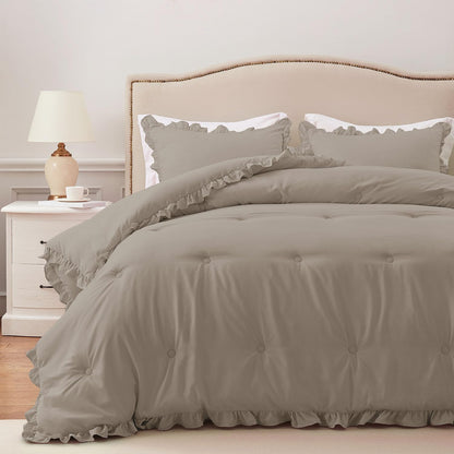 HARBOREST Queen Comforter Ruffle Black, Fluffy Queen Bedding, 3 Pieces Shabby Chic Comforter Set(1 Comforter & 2 Pillow Shams)