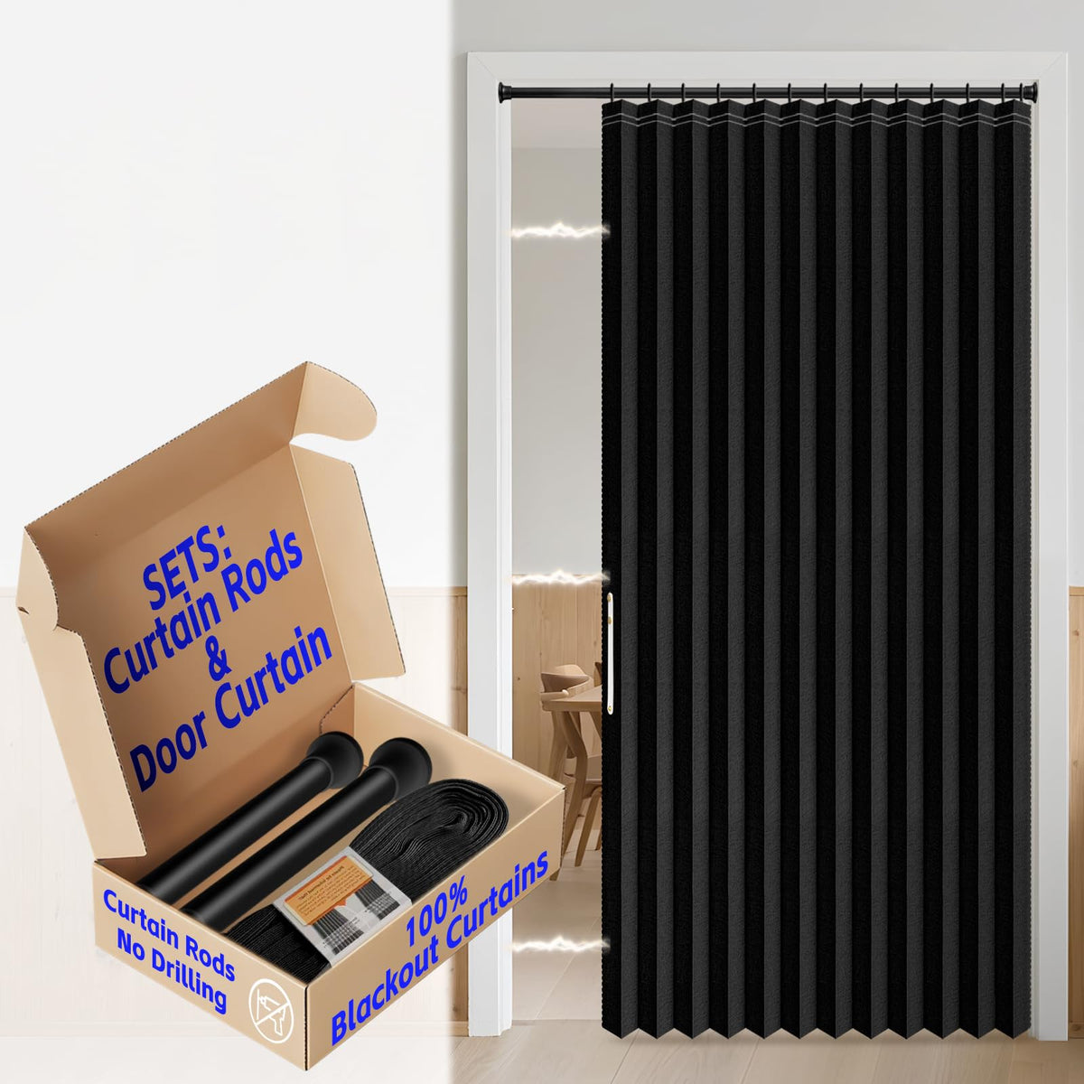 AJAZZ Blackout Accordion Door Magnetic Door Curtain Folding Closet Doors Curtain Invisible for Bedroom Room Living Room Doorway, Grey 42" W x 78" L, 1 Panel