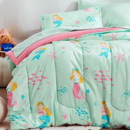 SLEEP ZONE Comforter Set Bed in A Bag, 7 Pieces Girls, Cattoon Pattern for Kids, Toddlers, Teens, Ultra Soft and Washable (Garden Secret,Full/Queen)