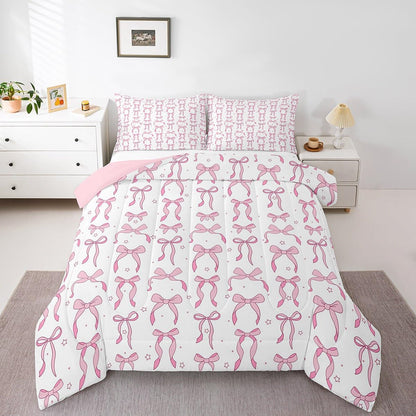 Erosebridal Cute Pink Bow Twin Bedding Set for Girls,Ribbon Bow Knot Comforter Set for Kids Kawaii Room Decor,Princess Bowknot Bed Set Girly Pink Bows Bedding Comforter Sets,1 Pillowcase