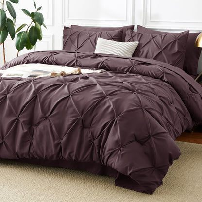 CozyLux Queen Comforter Set Black, 7 Pieces Pintuck Bed in a Bag
