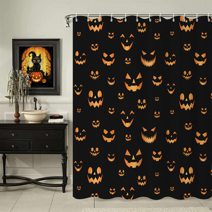 Halloween Shower Curtain, Black and White Funny Ghosts Icons Spooky Cute Halloween Bathroom Curtain Waterproof Fabric Machine Washable with Hooks, 72" Wx72 L