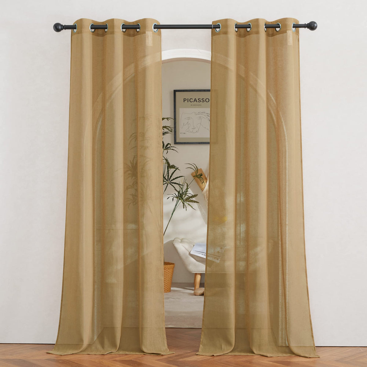 NICETOWN Semi Sheer Linen Ivory Curtains for Bedroom, W52xL84, 2 Panels