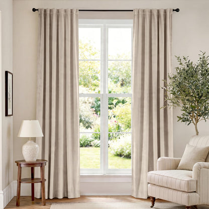 Lazzzy Blackout Curtains Thermal Insulated Curtains Room Window Drapes Super Soft Luxury Curtains for Living Room Bedroom Rod Pocket 2 Panels, 96 Inch Lined | Beige
