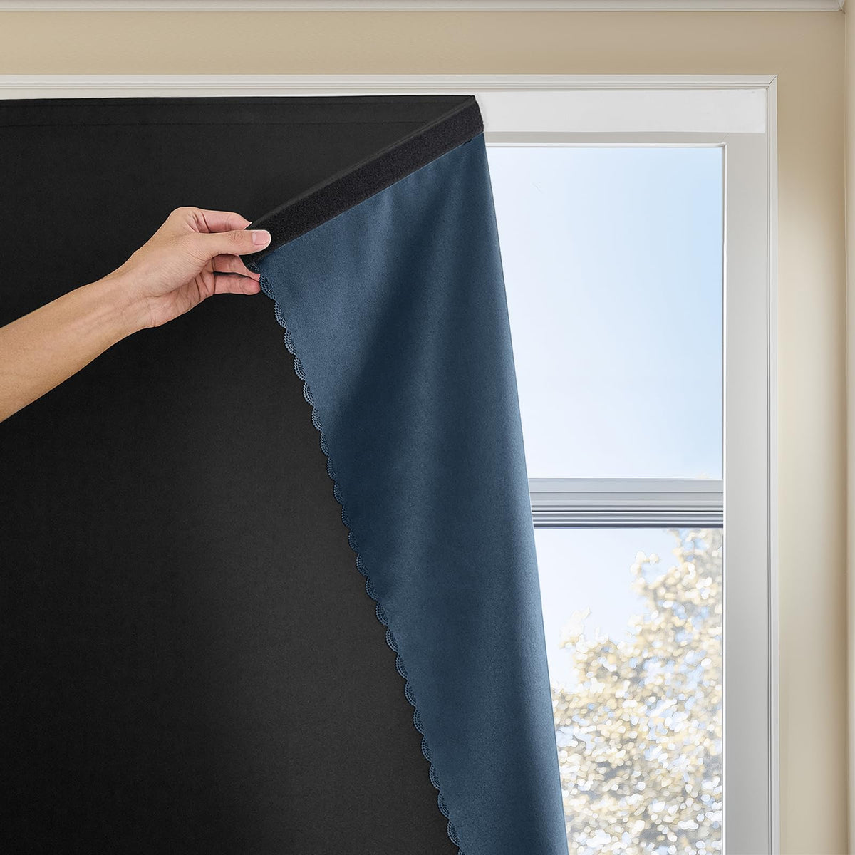 Autohesion Curtains for Windows,Bedroom Blackout Curtains for - Thermal Lnsulated No Drill Curtains Room Darkening Black Small Drapes, JILRON,(1 Panels,35Wx48L inch-Black)