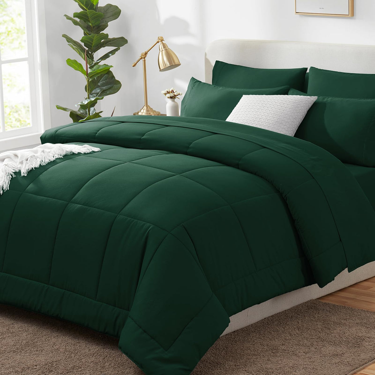 CozyLux Queen Comforter Set Black - 7 Pieces Bed in a Bag