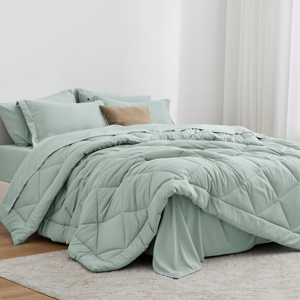 Love's cabin Queen Comforter Set, 7 Pieces Bed in a Bag, Black