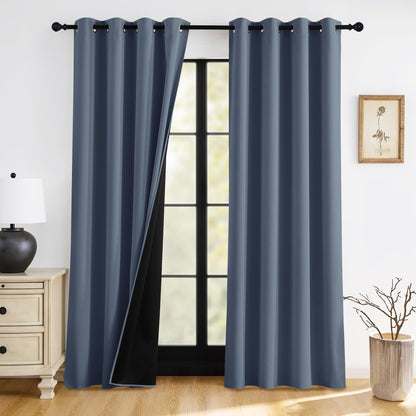 RYB HOME 100% Blackout Black Curtains for Bedroom Living Room 84 inch Long