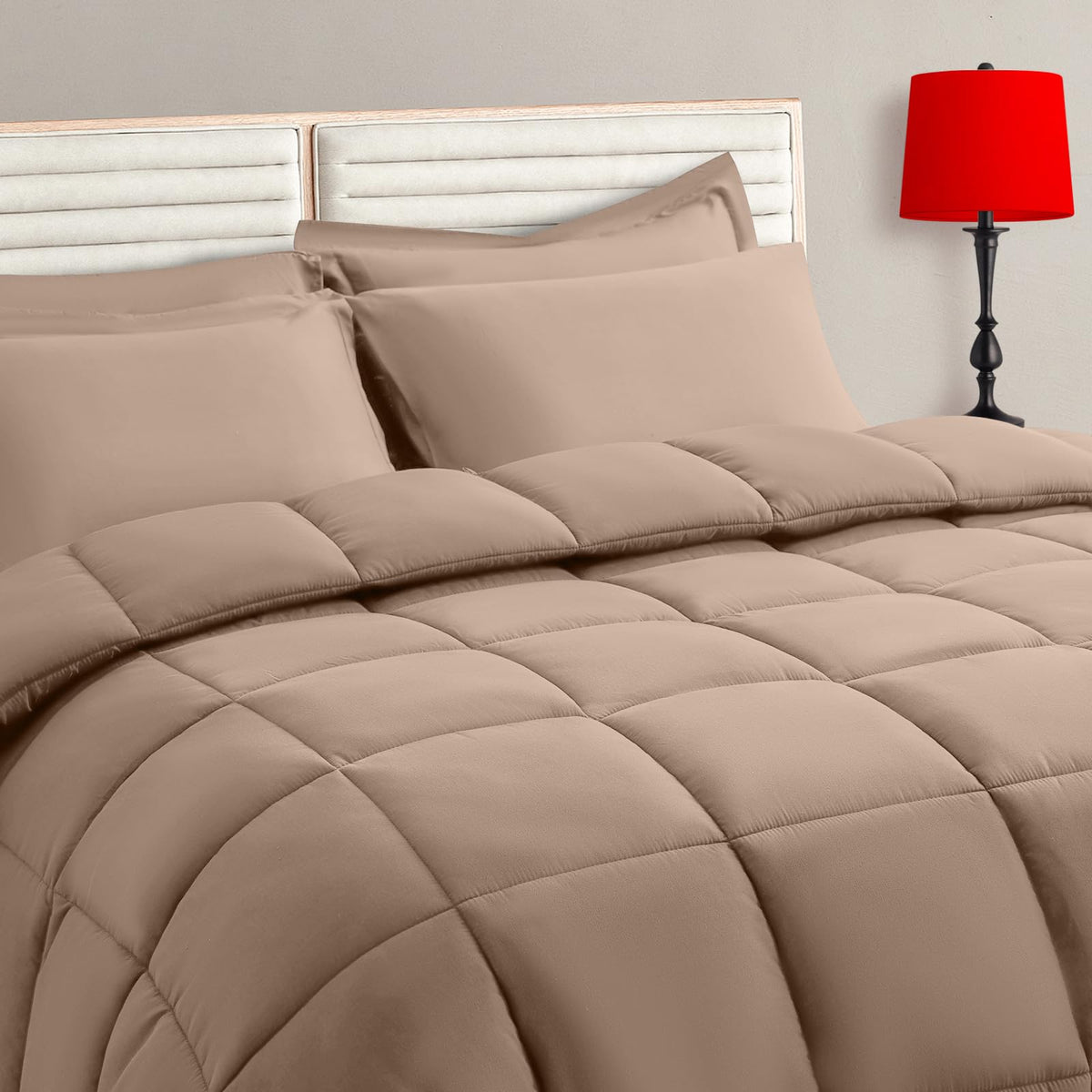 TAIMIT Twin Size Comforter Set - 5 Pieces, Bed in a Bag Bedding Sets with All Season Soft Quilted Warm Fluffy Reversible Comforter,Flat Sheet,Fitted Sheet,1 Pillow Shams,1 Pillowcases,Black
