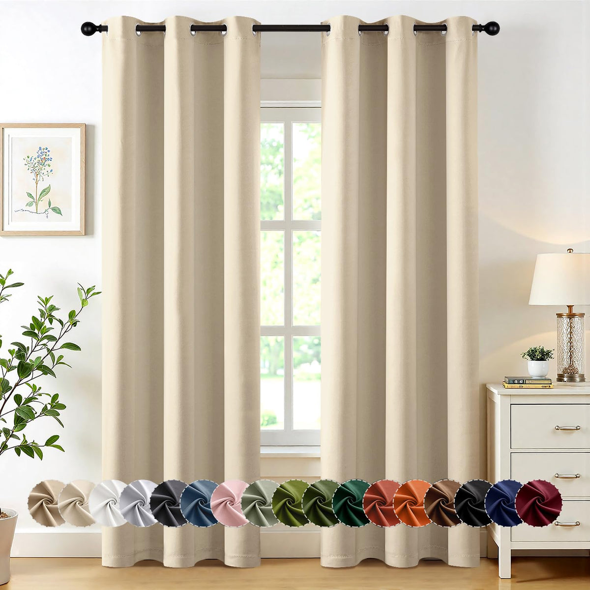 MIULEE Blackout Curtains for Bedroom 2 Panels 40 x 63 Inch Long Black