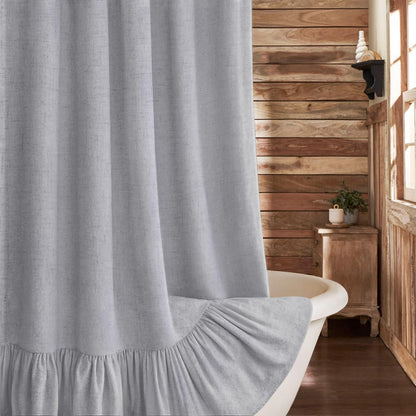 Farmhouse Shower Curtain Ruffle Linen Beige 72" W x 72" L