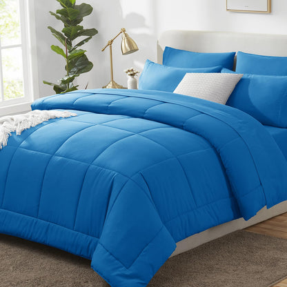 CozyLux Queen Comforter Set Black - 7 Pieces Bed in a Bag