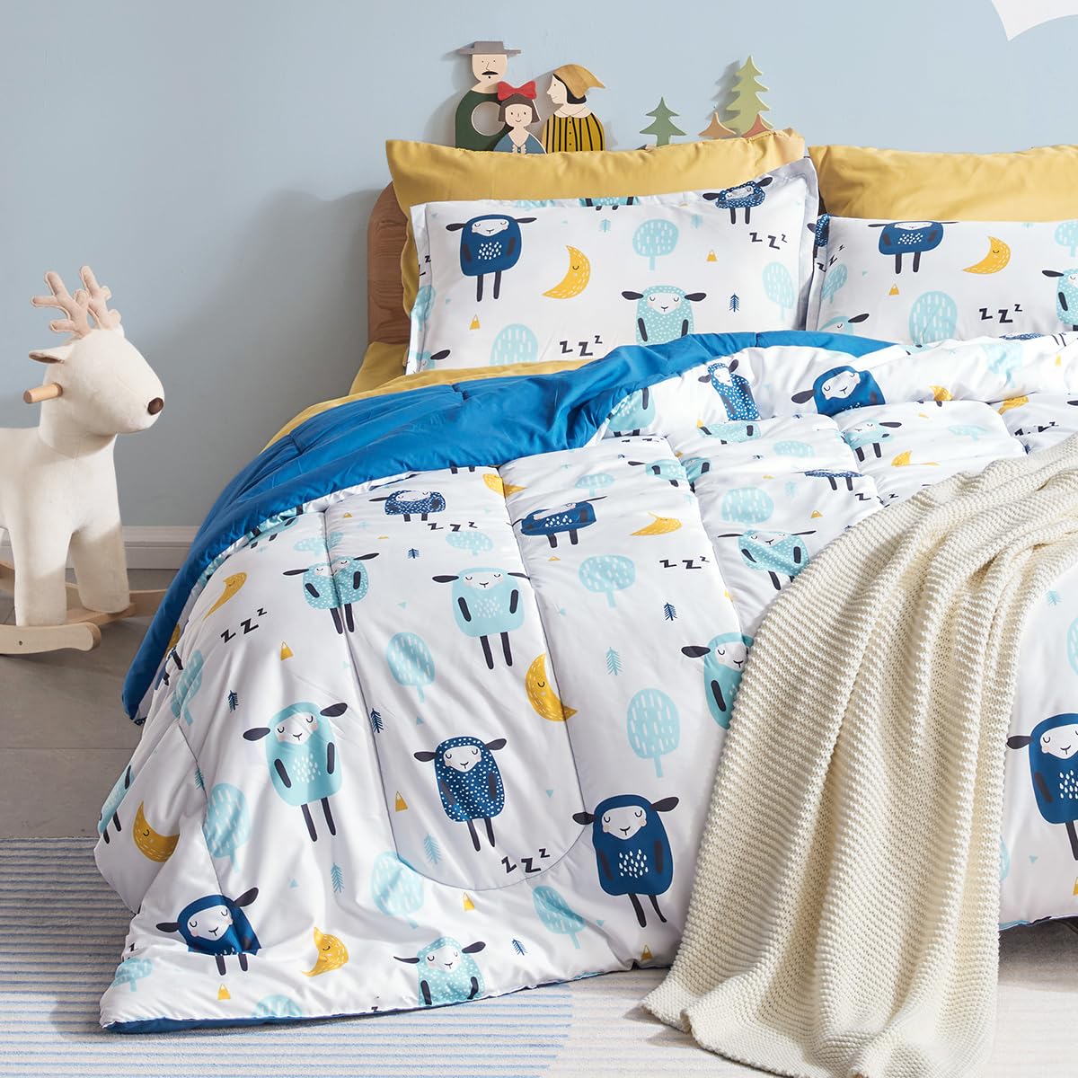 SLEEP ZONE Comforter Set Bed in A Bag, 7 Pieces Girls, Cattoon Pattern for Kids, Toddlers, Teens, Ultra Soft and Washable (Garden Secret,Full/Queen)