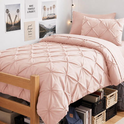CozyLux Queen Comforter Set Black, 7 Pieces Pintuck Bed in a Bag