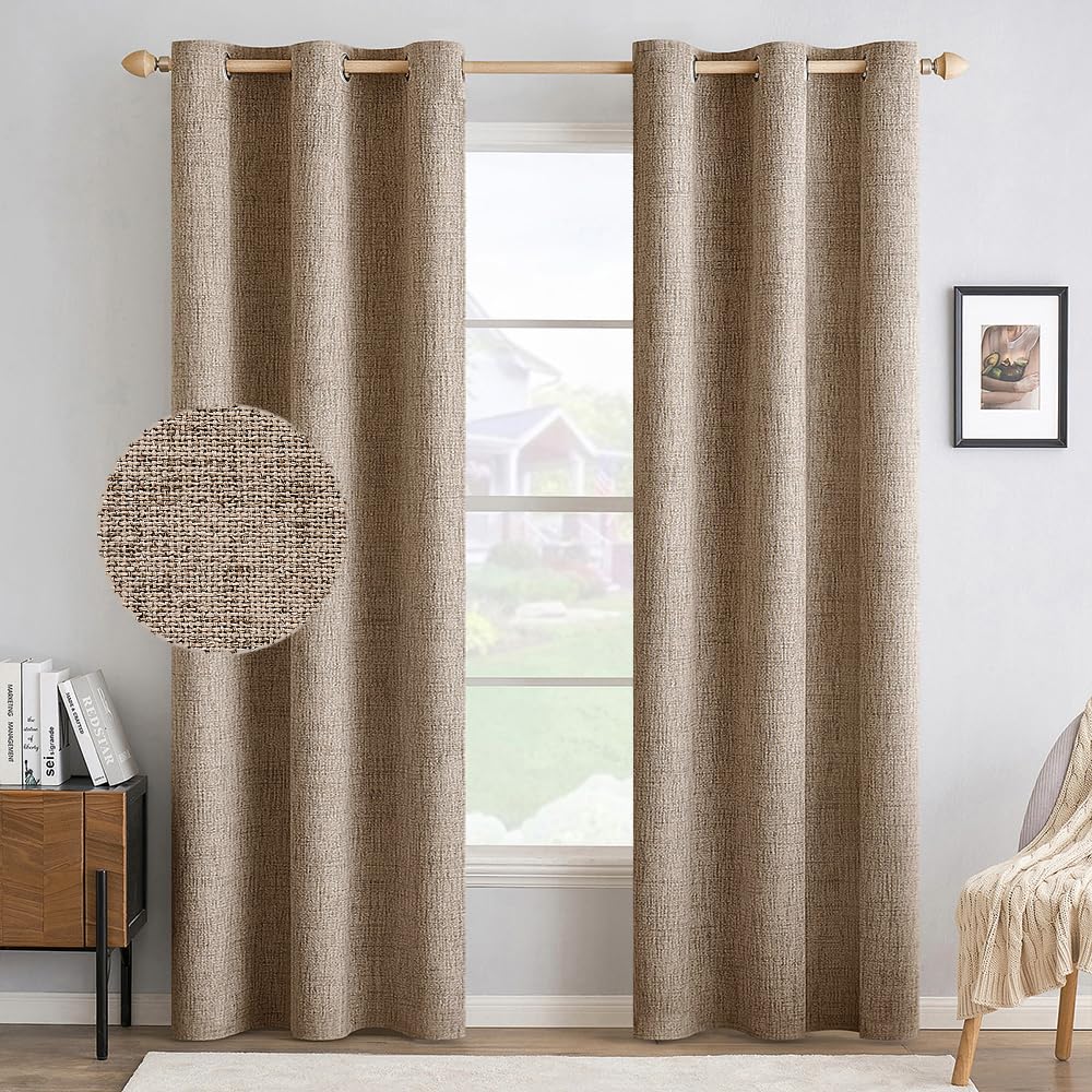MIULEE 100% Blackout Linen Curtains for Bedroom 52x90 Inches Natural Beige