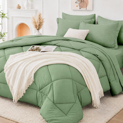 FUANNA Full Size Comforter Sets 7 PCS, Navy Blue Bed Set, Soft Bed in a Bag