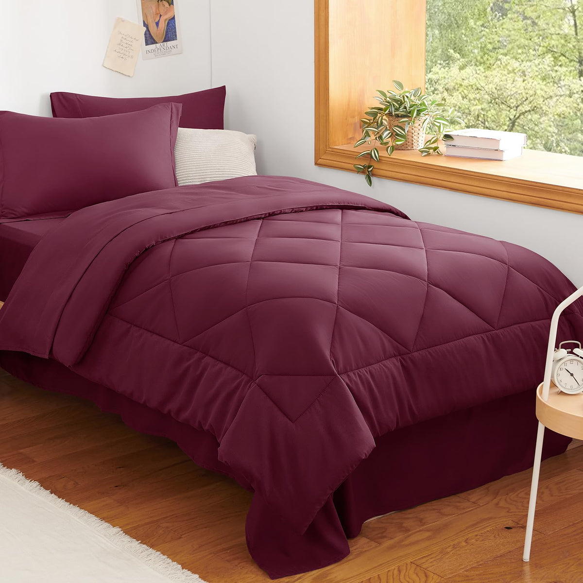 CozyLux Full Comforter Set 82"x86" Burgundy - 7 Piece Bed in a Bag