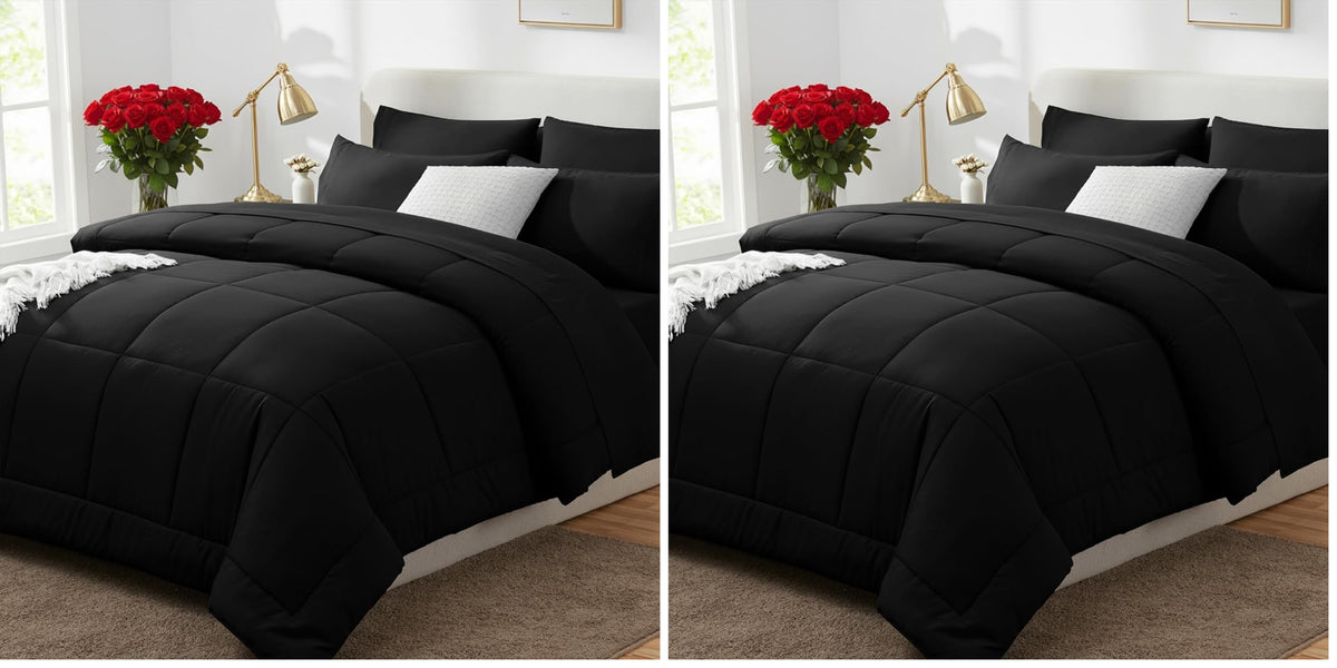 CozyLux Full Size Comforter Sets Black - 7 Pieces Bed in a Bag