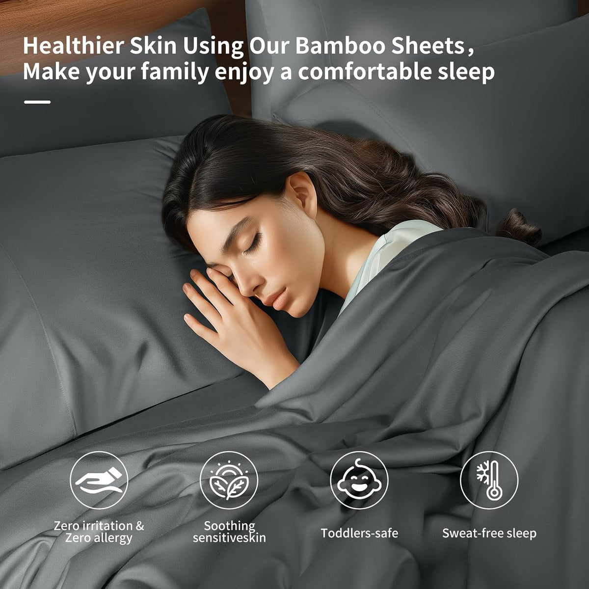 Shilucheng 6 Piece Queen Sheet Sets, Cooling Sheets, Dark Grey