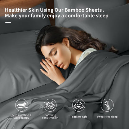 Shilucheng 6 Piece Queen Sheet Sets, Cooling Sheets, Dark Grey
