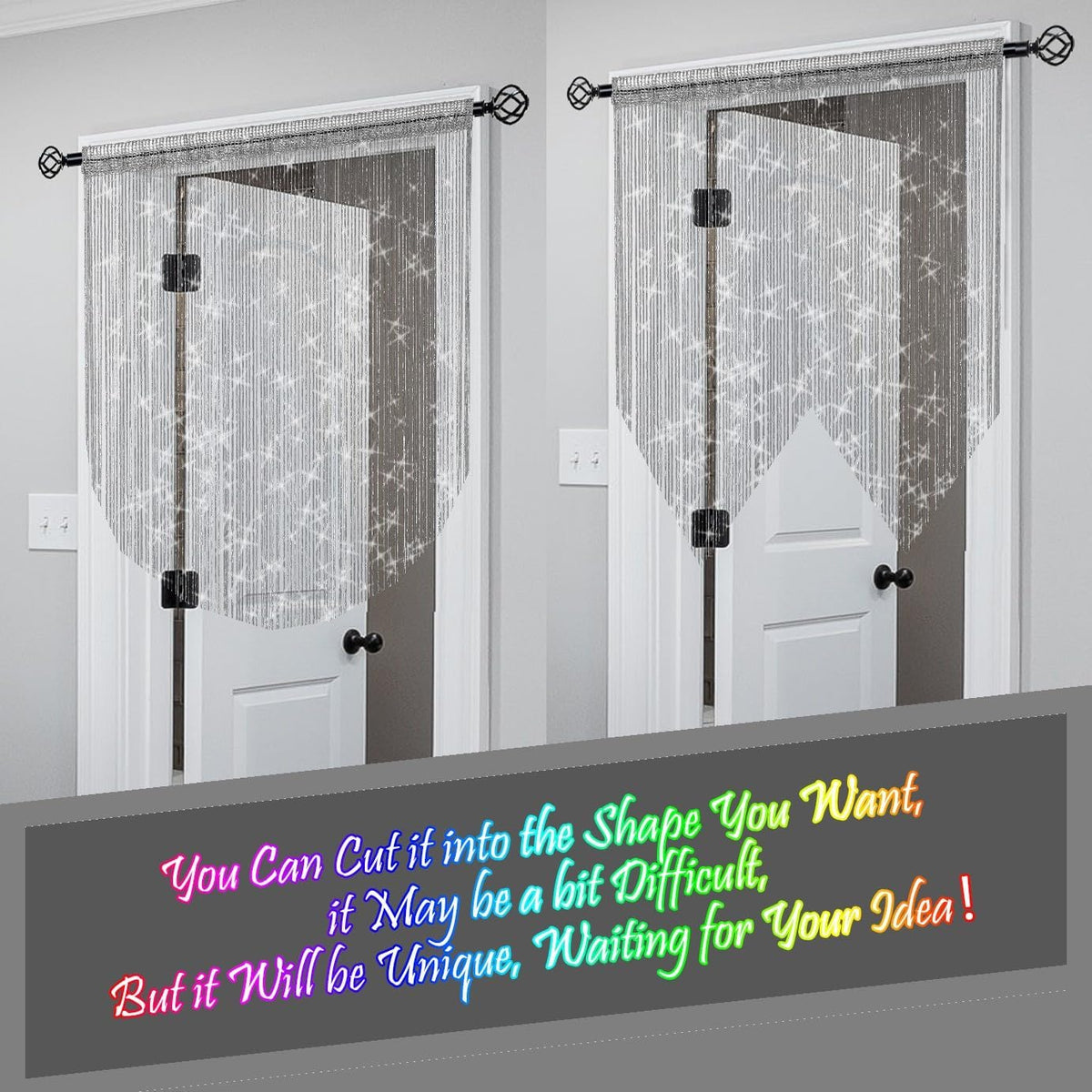Door String Curtain Doorway Beads Curtains,Hanging Room Divider Beaded Decor Hippie Glitter Fringe Panel Closet Window Doors Sequin Sheer Boho Doors Tassel (Silver)