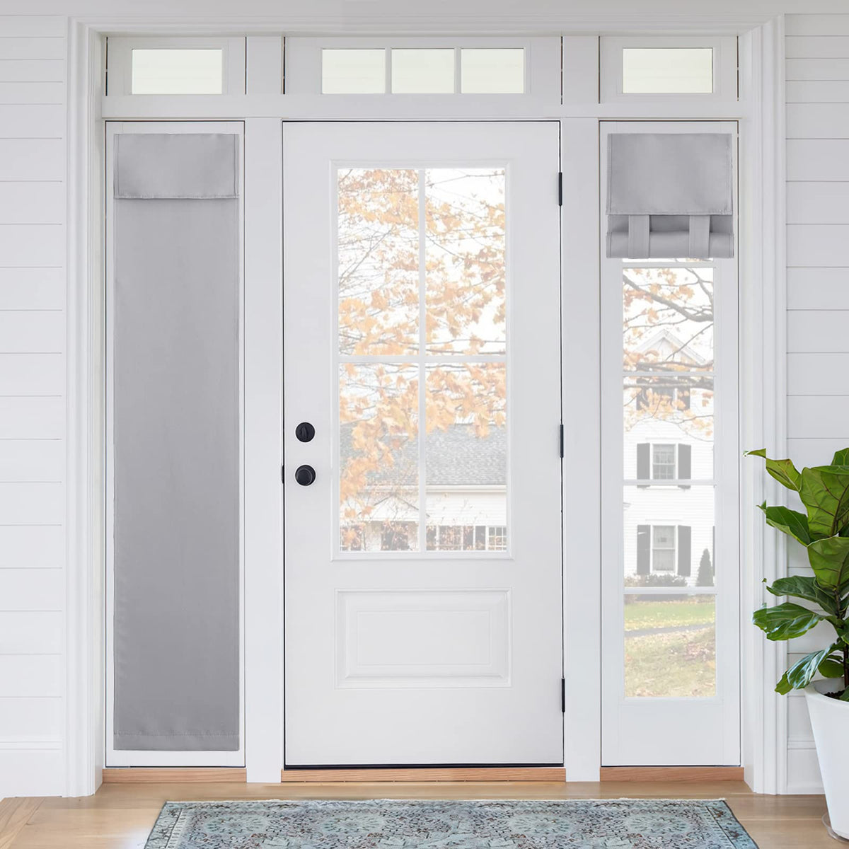 RYB HOME Blackout French Door Curtain, No Drill, W26 x L69, Black, 1 Panel