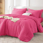 MUXHOMO Queen Comforter Set 7 Pieces, Seersucker Bed in a Bag, Beige