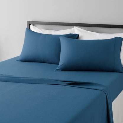 Amazon Basics Lightweight Super Soft Easy Care Breathable Microfiber 4 Piece Bed Sheets Set with 14-Inch Deep Pockets, Full, Navy Blue, Solid