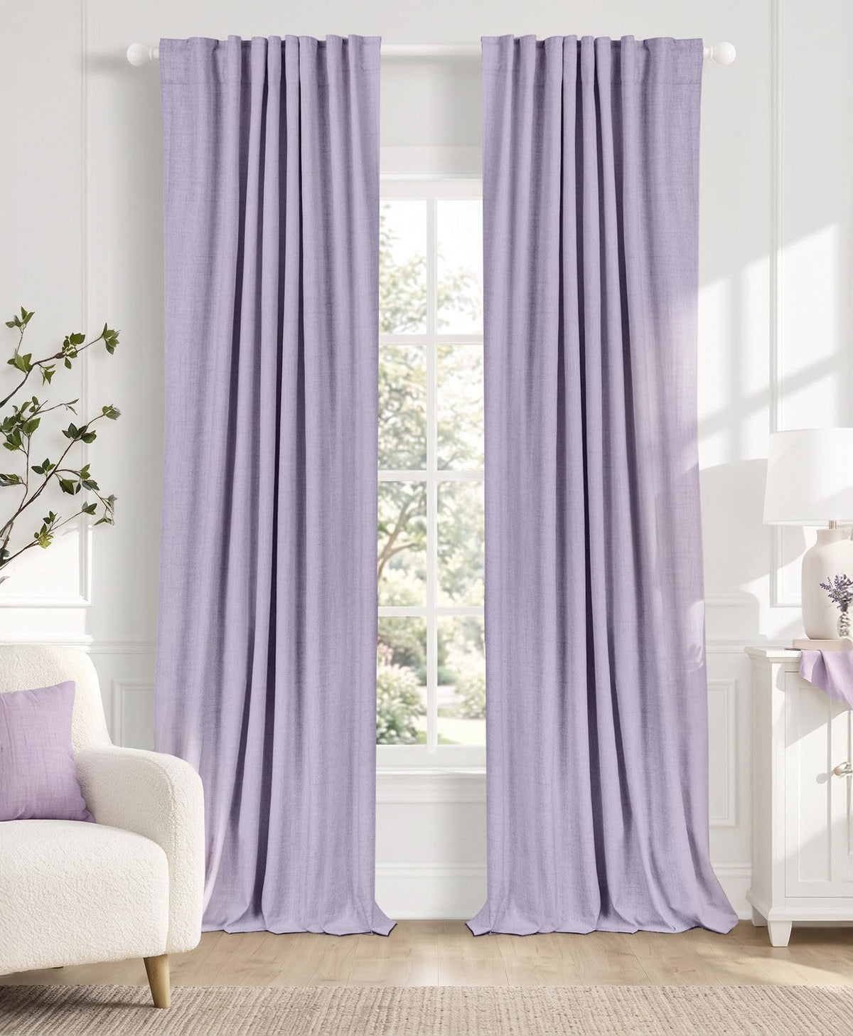 Linen Total Blackout Curtains for Bedroom Living Room 84 Inch, Cream
