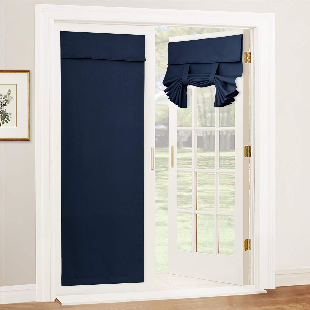 RYB HOME Blackout French Door Curtain, No Drill, W26 x L69, Black, 1 Panel
