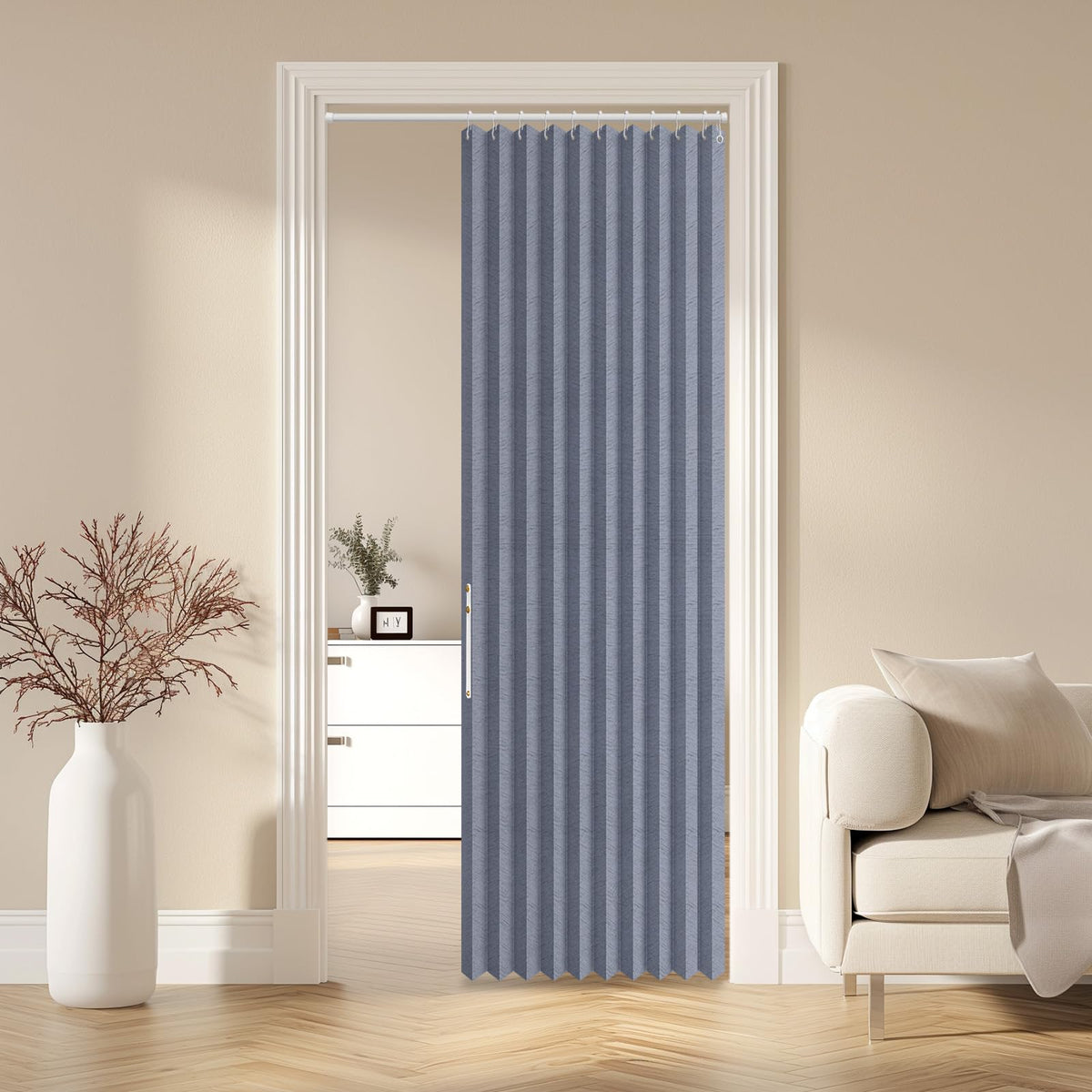 AJAZZ Blackout Accordion Door Magnetic Door Curtain Folding Closet Doors Curtain Invisible for Bedroom Room Living Room Doorway, Grey 42" W x 78" L, 1 Panel