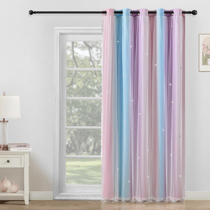 XiDi Blackout Curtains for Girls Bedroom Decor Pink Kids Rainbow Curtains