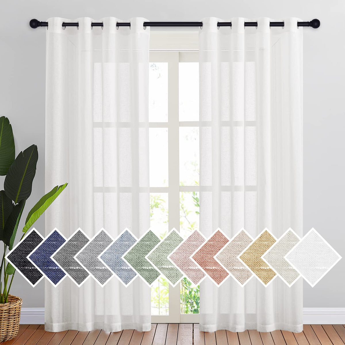 NICETOWN Semi Sheer Linen Ivory Curtains for Bedroom, W52xL84, 2 Panels