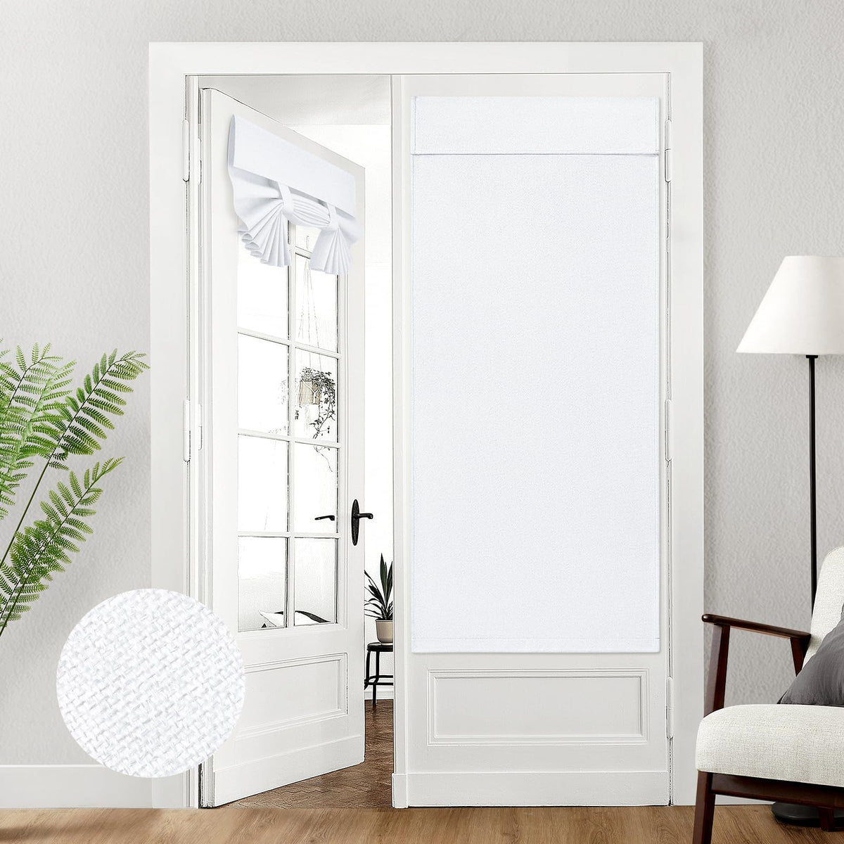HOMEIDEAS 100% Blackout Linen Door Curtains for French Door 26x68 Inch