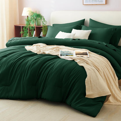 CozyLux Queen Comforter Set Black, 7 Pieces Bed in a Bag