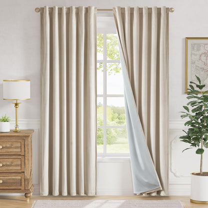 Lazzzy Blackout Curtains Thermal Insulated Curtains Room Window Drapes Super Soft Luxury Curtains for Living Room Bedroom Rod Pocket 2 Panels, 96 Inch Lined | Beige