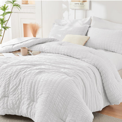 Full Comforter Set - 7PCS Bed in a Bag, Seersucker Bedding Set, Dark Grey