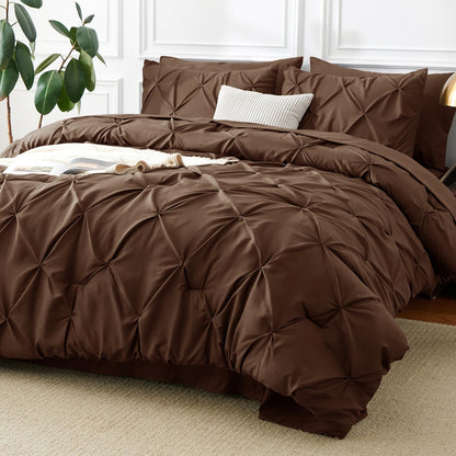 CozyLux Queen Comforter Set Black, 7 Pieces Pintuck Bed in a Bag