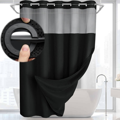 No Hook Shower Curtain with Liner Set Hotel Waffle Burgundy 72W X 75L