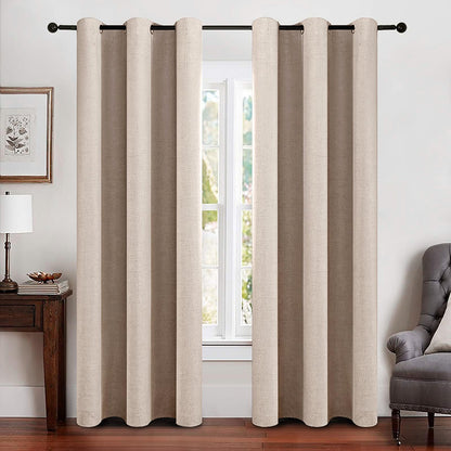MIULEE 100% Blackout Linen Curtains for Bedroom 52x90 Inches Natural Beige