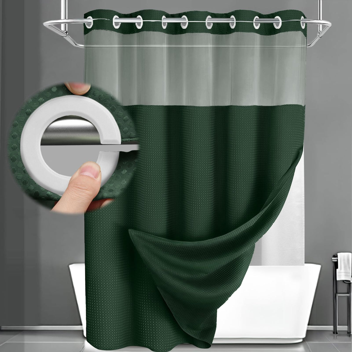 No Hook Shower Curtain with Liner Set Hotel Waffle Burgundy 72W X 75L
