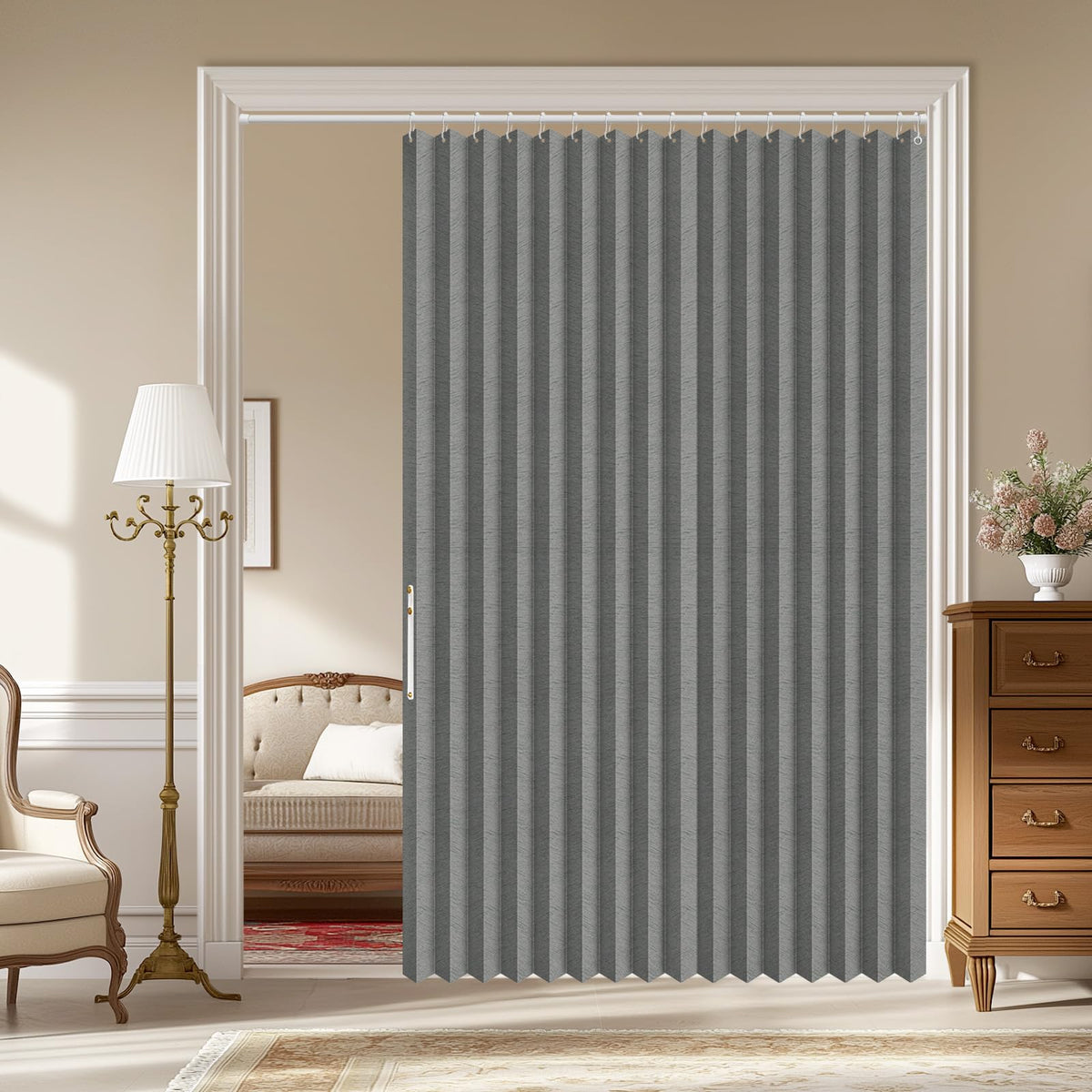 AJAZZ Blackout Accordion Door Magnetic Door Curtain Folding Closet Doors Curtain Invisible for Bedroom Room Living Room Doorway, Grey 42" W x 78" L, 1 Panel
