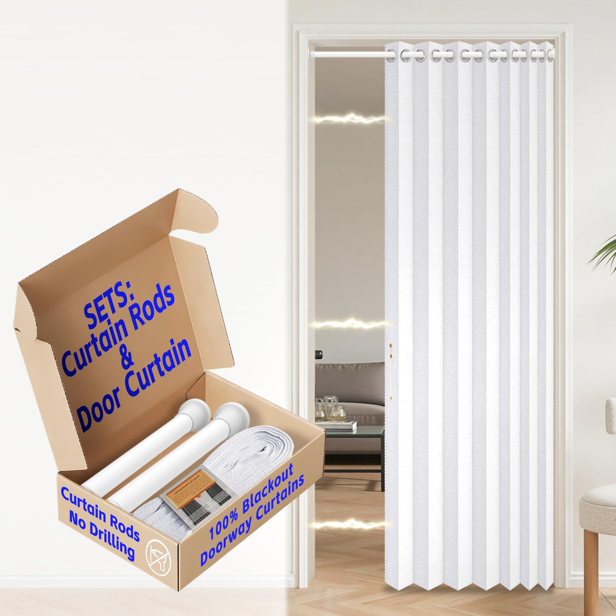 AJAZZ Blackout Accordion Door Magnetic Door Curtain Folding Closet Doors Curtain Invisible for Bedroom Room Living Room Doorway, Grey 42" W x 78" L, 1 Panel