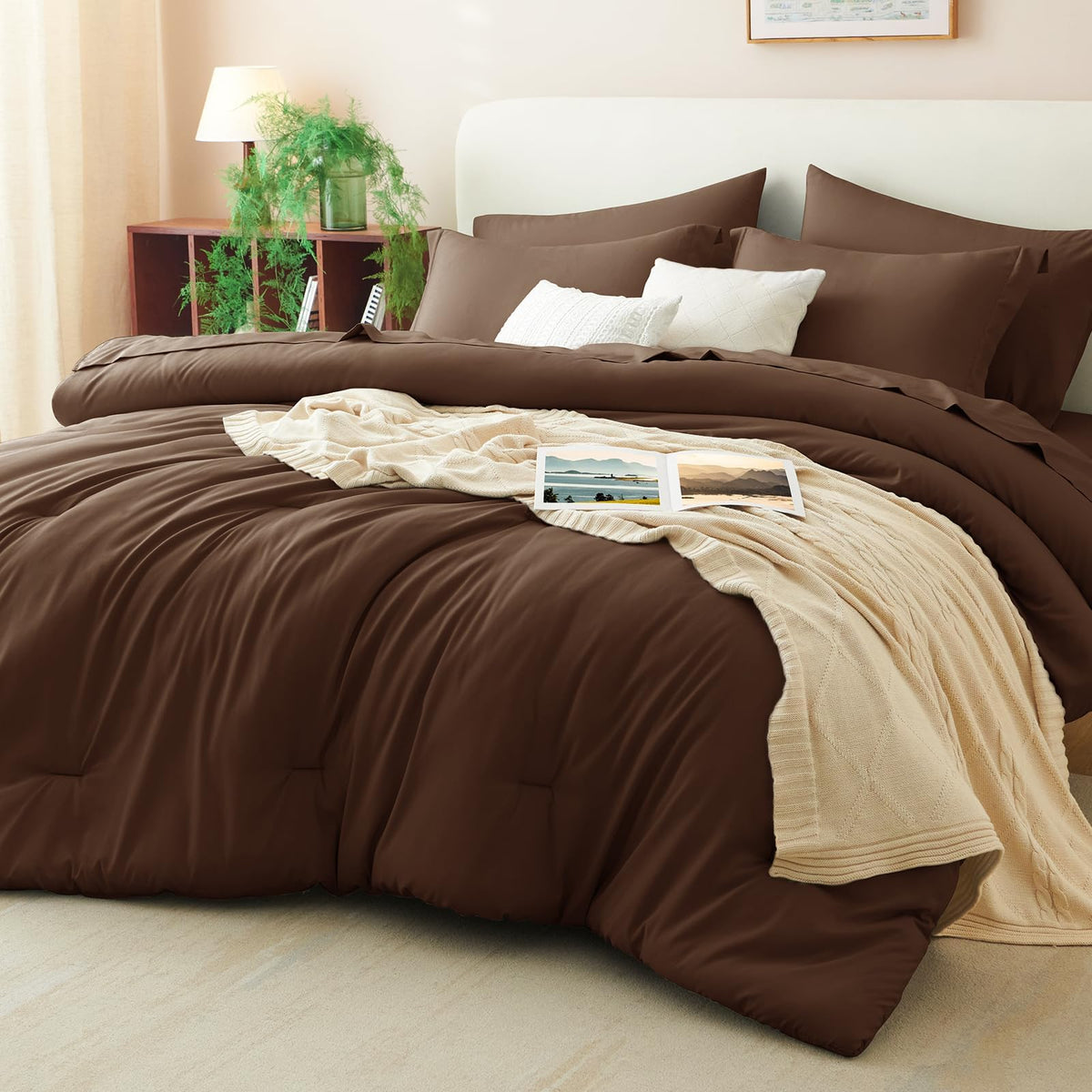 CozyLux Queen Comforter Set Black, 7 Pieces Bed in a Bag
