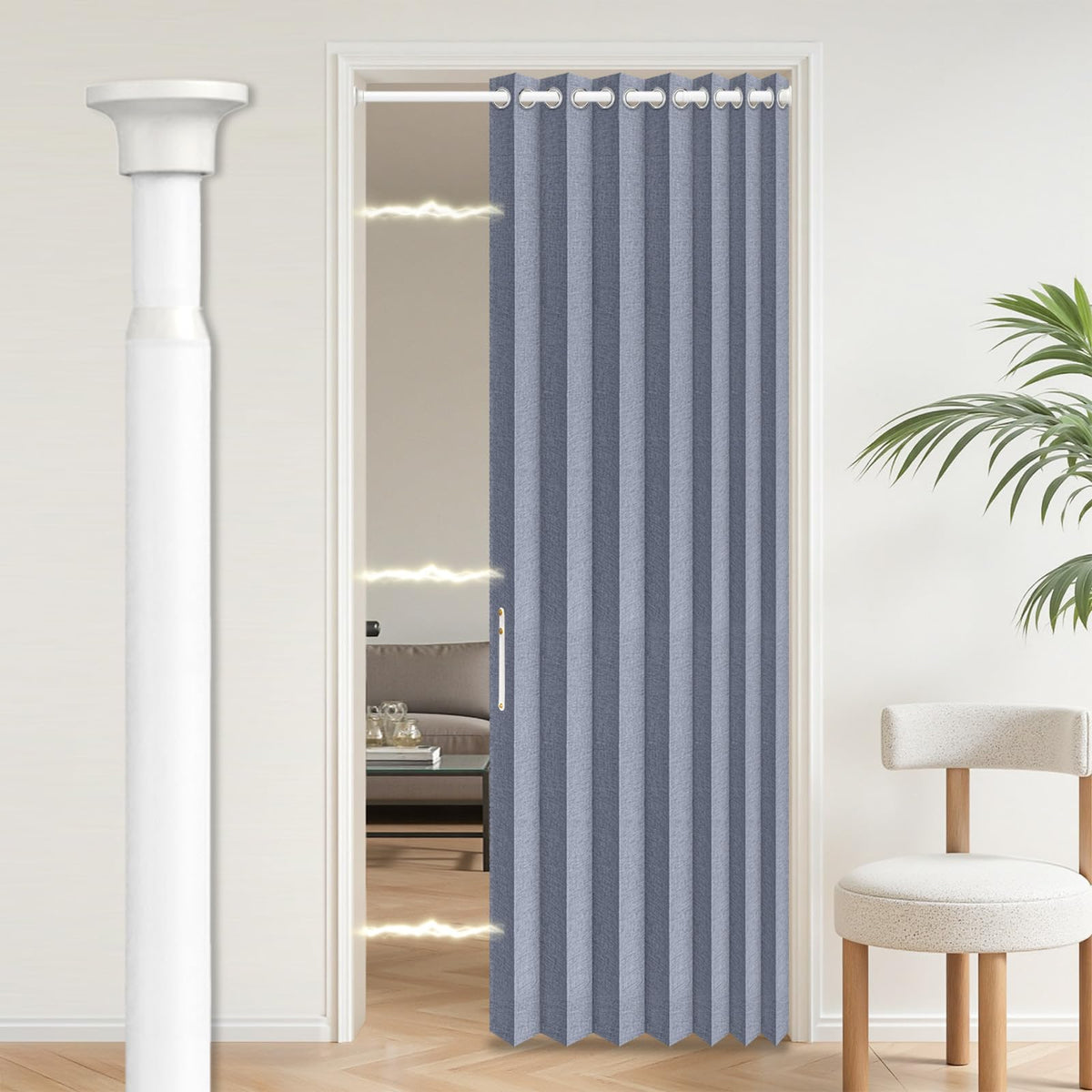 AJAZZ Blackout Accordion Door Magnetic Door Curtain Folding Closet Doors Curtain Invisible for Bedroom Room Living Room Doorway, Grey 42" W x 78" L, 1 Panel