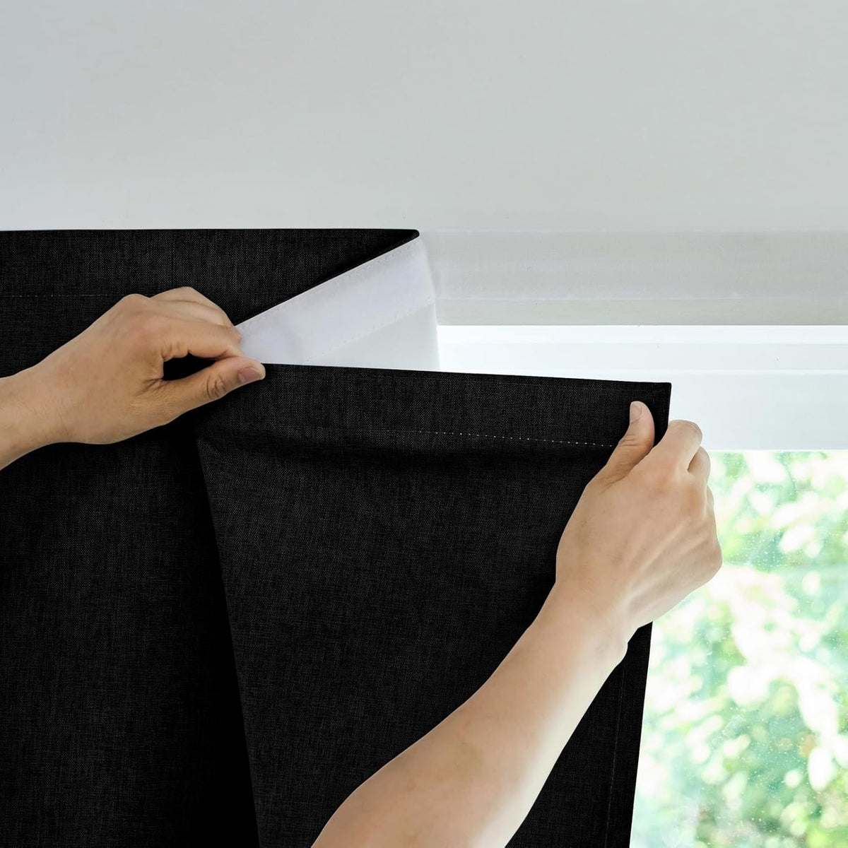 Jilron Adhesive Curtain,100% Blackout Curtains, No Drilling, Suitable for Multi-Scenes Privacy Protection (Black - W35 × L60 in)